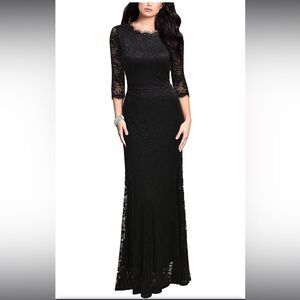 REPHYLLIS Women's Retro Lace Black Formal Dress Medium